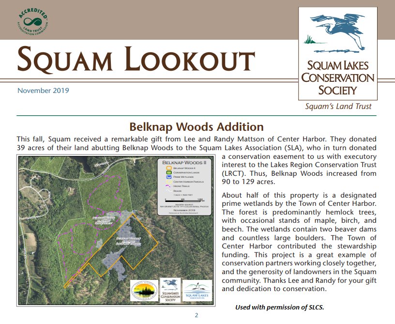 Belknap Woods Addition article from November 2019 Squam Lookout