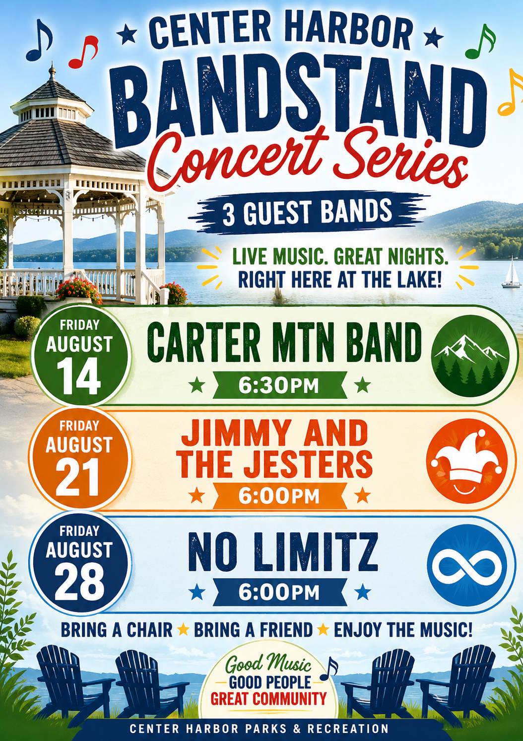 3 Guest Bands: Carter Mountain Brass Band, Jimmy and the Jesters, and No Limitz